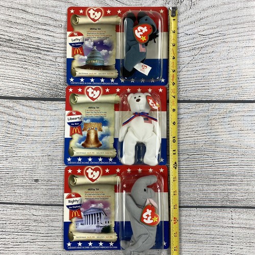 Teenie Beanie Babies McDonald’s Toys American Trio Lefty Righty & Libearty NEW * - Picture 6 of 6