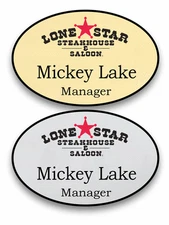 1 GOLD & 1 SILVER OVAL LONE STAR STEAKS PERSONALIZED NAME BADGES MAGNETIC BACK