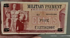US MPC  5 Cents  Crisp Series 692 Military Payment Certificate