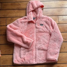 Eddie Bauer Pink Peach Fuzzy Fleece Full Zip Hooded Jacket Girls Sz L 14/16 