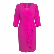 NWT Julia Jordan Women's Size 14 Dress Cascade Ruffle Crepe Sheath In Hot Pink