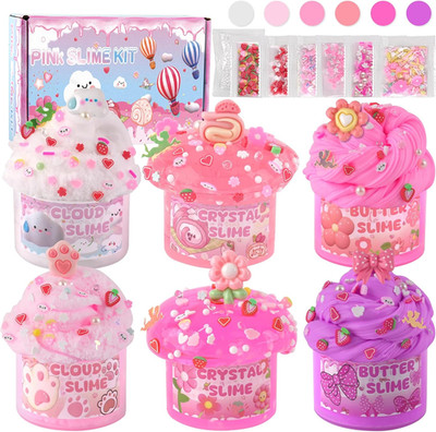 6 Pack Slimes, Pink Slime Kids, Cloud Slime Kit for Girls Ages 8-12, Toys for Gi