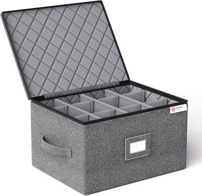 Wine Glass Storage Box with Dividers,Hard Shell and Stackable Stemware Storage C