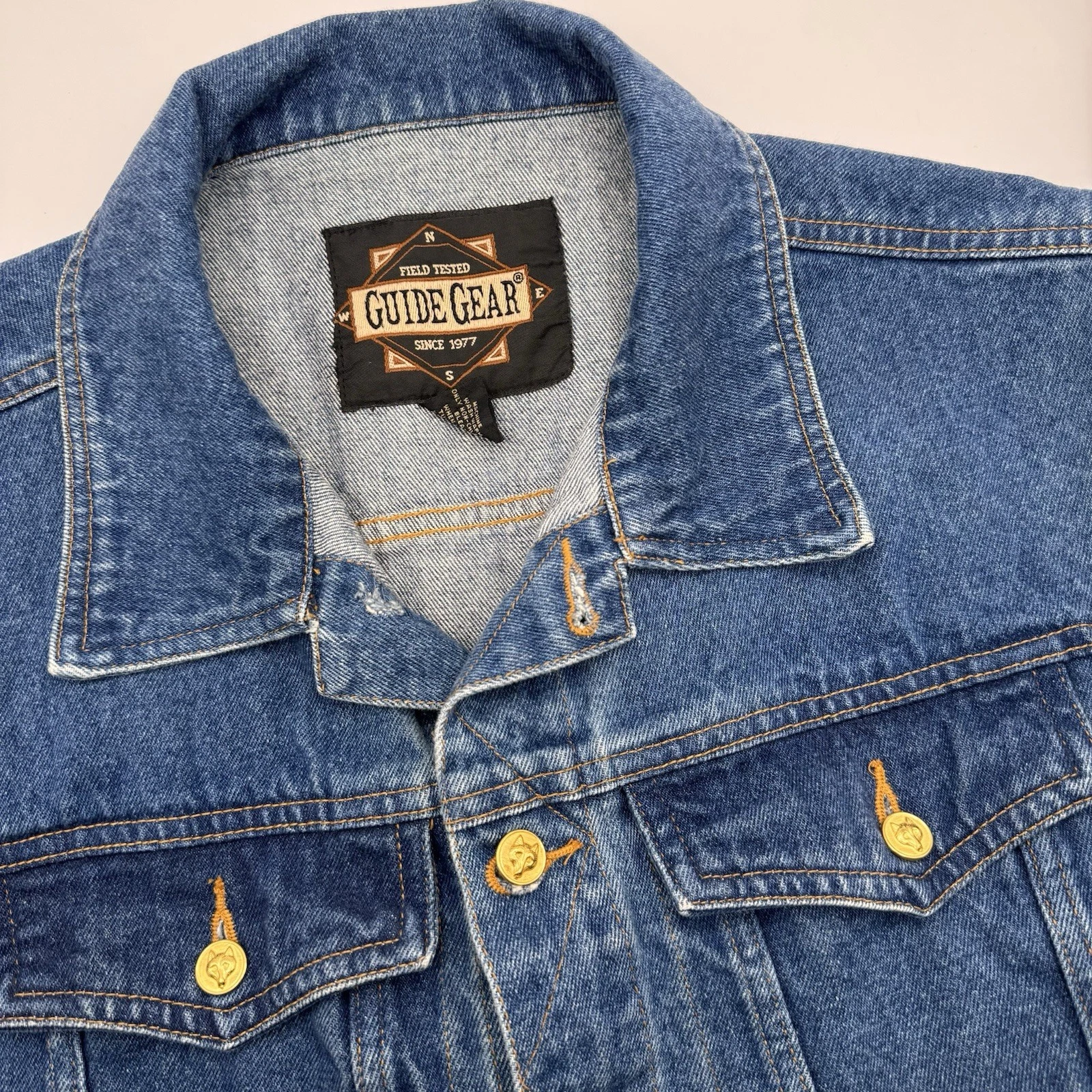 Guide Gear Biker Vintage Denim Vest Men Medium Western Jean Dark 90s Gold Button