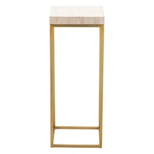 Madison Beige Granite And Burnished Gold Metal Tall Square Side Table