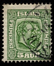 Island 1907-8 SG84 5 Aur grün gebraucht 12,5 Perf