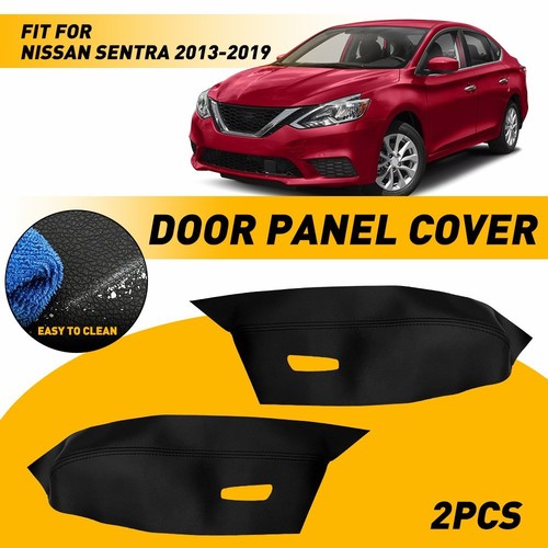 Black Front Armrest Leather Door Panel Cover 2PCS For Nissan Sentra 2013-2019