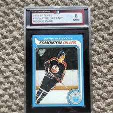 Topps 1979-80 Wayne Gretzky Rookie Card #18 KSA 8 Edmonton Oilers NHL. rookie card picture