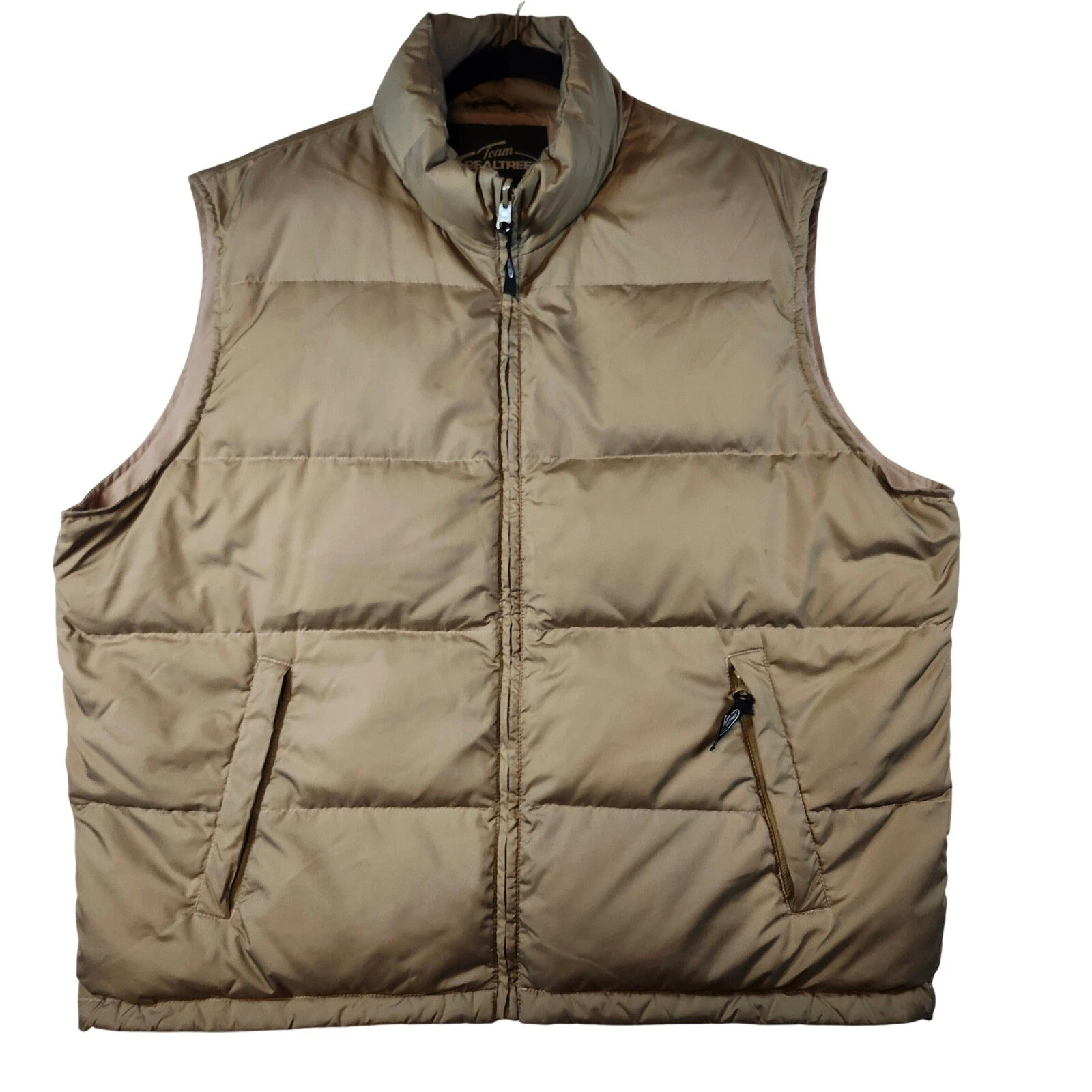 Team Realtree Mens XL Puffer Vest Tan Khaki Goose Down Insulated FullZip Quilted