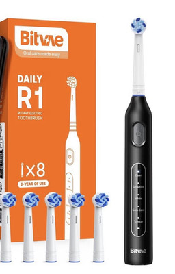 Bitvae R1 Electric Toothbrush Rotary 8 Brush Heads 5 Modes Black