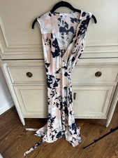 Halston Floral Maxi Wrap Dress Pink Navy White XS Summer Dress Short Sleeve