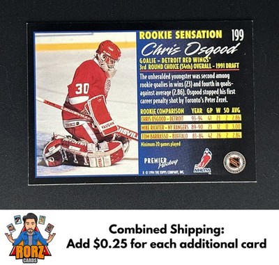 1994-95 Topps Premier #199 Chris Osgood Rookie Sensation Detroit