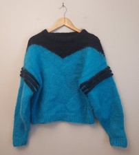 Vintage 80s Mohair Knit Sweater Rare Retro Style Pullover Colorblock Bright VTG
