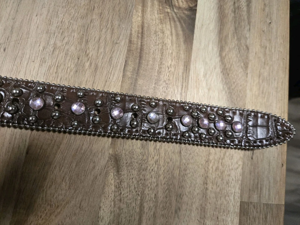 Cinturón de cuero Nocona rosa corazón estrás niñas estampado cocodrilo occidental Foto 4 de 4