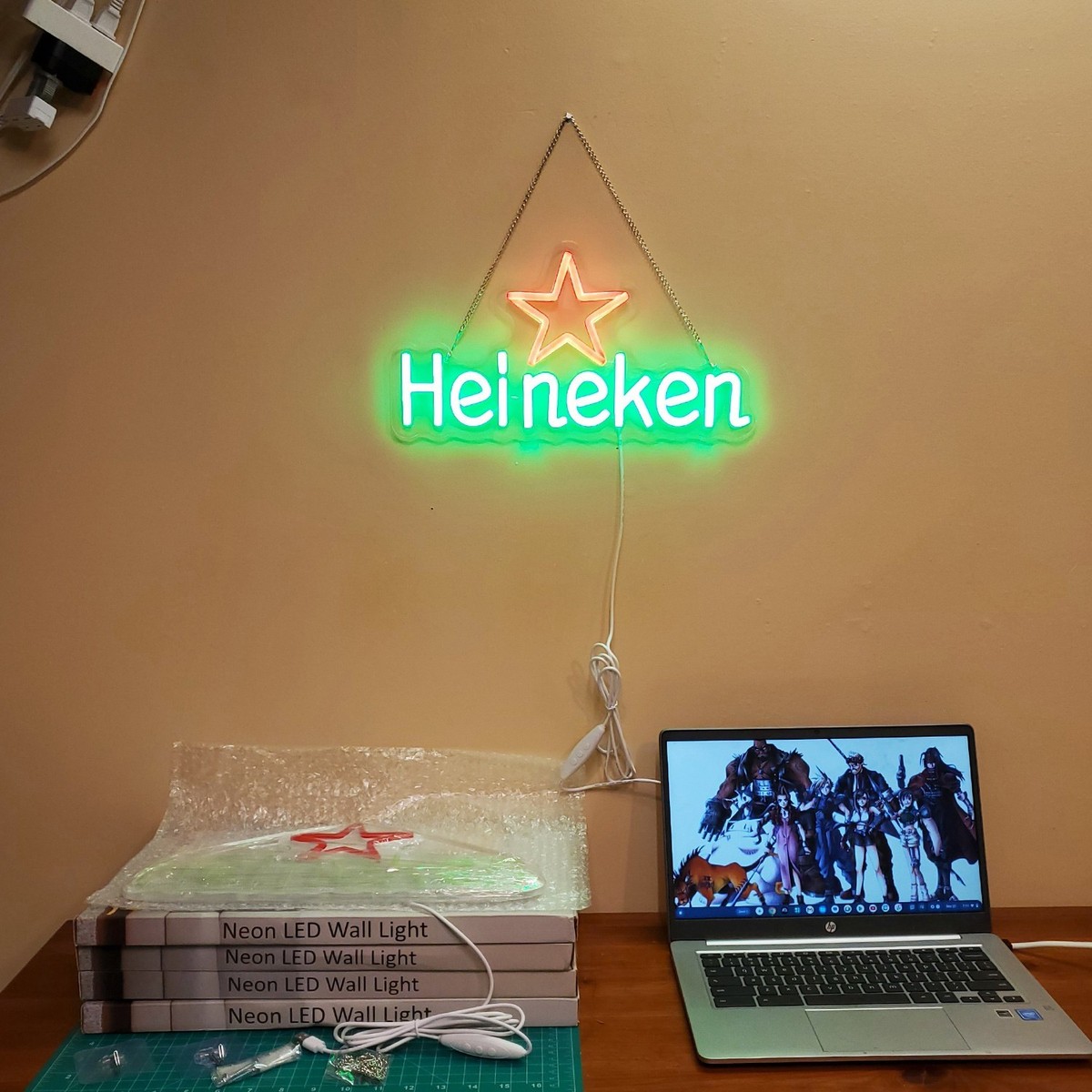 Heineken neon LED wall sign 15x8 inches 🍺 light up bar beer sign
