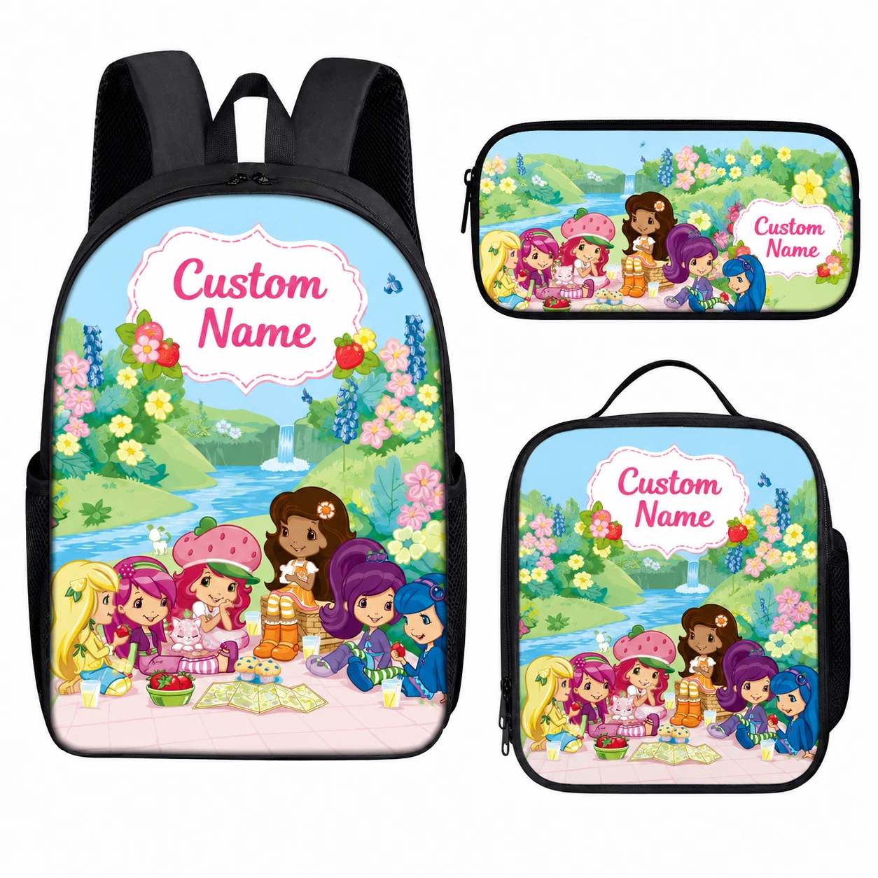 Custom Strawberry Cake Themed Backpack Set