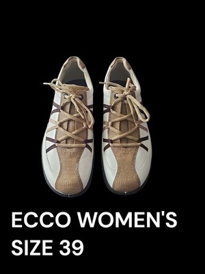 Ecco Women's Shoes Golf Cleats White Beige Criss Cross Comfort Yak Leather sz 39