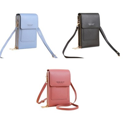 Compact Leather Phone Shoulder Case Having constructed In Operation Window
