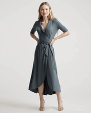 NWT Quince Tencel Jersey Midi Wrap Dress Dark Olive Green, Size XS