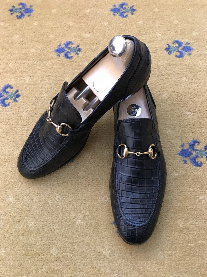 Gucci Loafers Crocodile Jordaan Shoes Black Horsebit Mens UK 7.5 US 8.5 EU 41.5 - Image 2 of 4