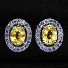Luminous Vivid Yellow Sapphire 5.35Ct 925 Sterling Silver White Gold Earrings