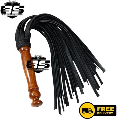 Genuine Cow Hide Leather Flogger 25 Tails Wood Handle Whip Heavy Duty flogger