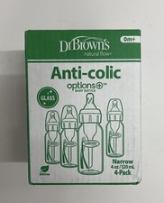 Dr Brown  s Anti-Colic Glass Baby Bottles Narrow 4oz 120ml 4 Pack