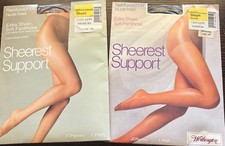 2 Vintage JC Penney Pantyhose Size Short Navy Smoke Grey Sheerest Support