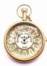 Antique Brass Pocket Watch   Marine Anchor Design   Nautical Gift for Him