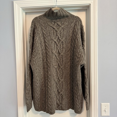 Vintage TIMBERLAND Large 100% Wool Brown Sweater Handknit Weathergear Fisherman - Picture 3 of 8