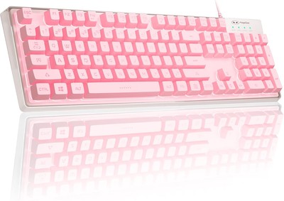 MageGee Gaming Keyboard, 7 Solid Colors Backlit Wired Keyboard Pink 