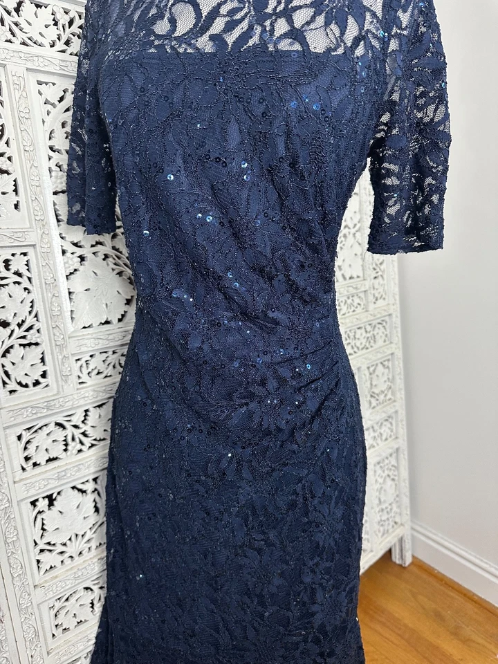 Decode 1.8 Azul Marino Encaje Acanalado Lentejuelas Fairycore Fluido Largo Formal Vestido Talla 10 Foto 3 de 4