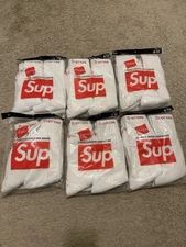Supreme X Hanes Crew Socks - White, Pack of 4, Size 6-12 (ships ASAP)