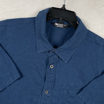 Outdoor Research Weisse Shirt Mens XL Blue Hemp Blend Hiking Square Pattern Gorp