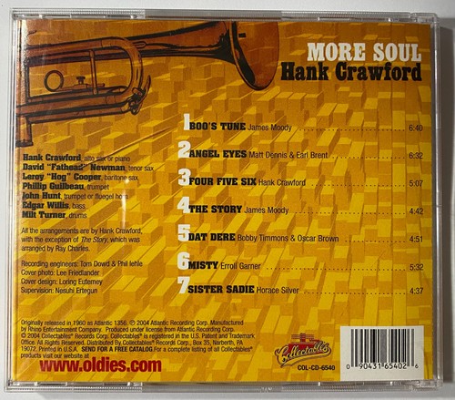 HANK CRAWFORD More Soul David Fathead Newman Leroy Cooper Phil Guilbeau CD - Picture 2 of 2