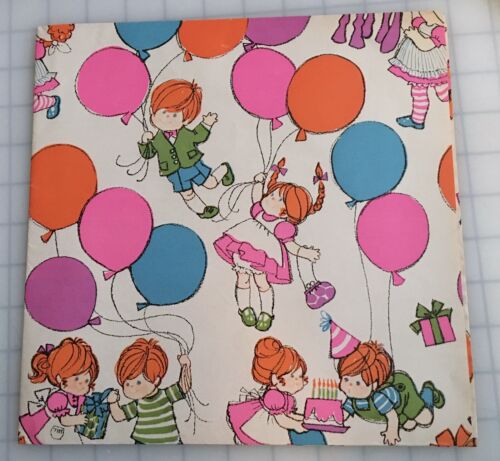 Vintage Cute Mod Boy Girl Kids Party Birthday Gift Wrapping Paper Pink Aqua - Picture 3 of 4