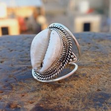 Cowrie Shell Ring Handmade Solid 925 Sterling Silver Meditation RingR04
