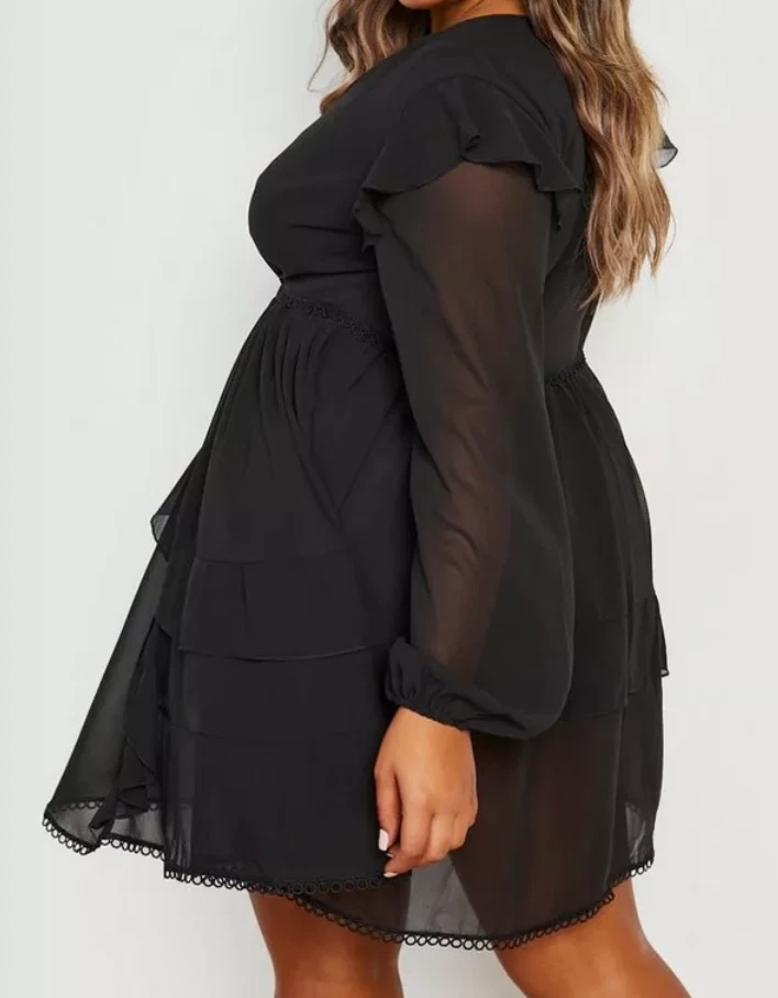 Nuevo MINIVESTIDO BOOHOO Patinador con Volantes en Niveles Verde Bosque Gasa EE. UU.-14 Foto 3 de 3