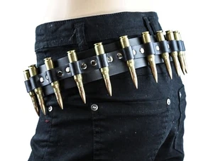 Bullet Belt M60 .308 Caliber Brass 3" Long Bullet Leather Belt Punk Goth Metal