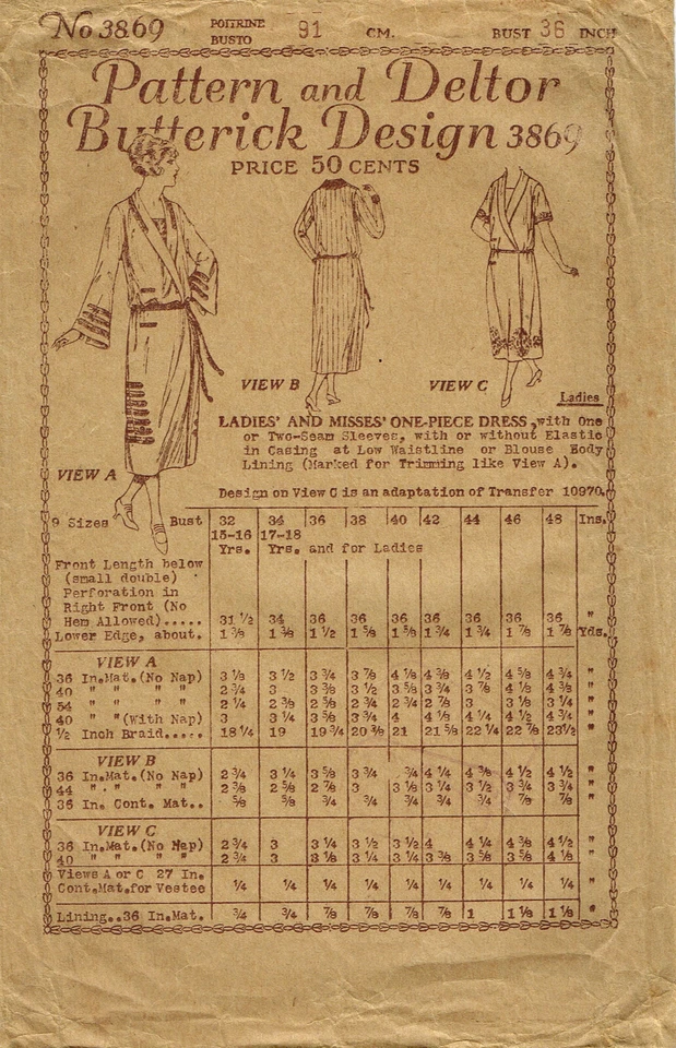 Butterick 3869: 1910s Uncut Misses Surplice Dress Sz 36 B Vintage Sewing Pattern - Image 2 of 4