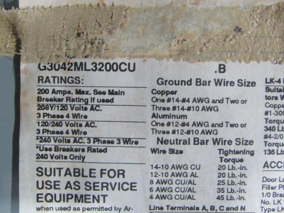 💥SIEMENS 200 AMP MAIN LUG LOAD CENTER 208Y/120 VAC 3Ø TYPE 1 G3042ML3200CU - Image 2 of 4