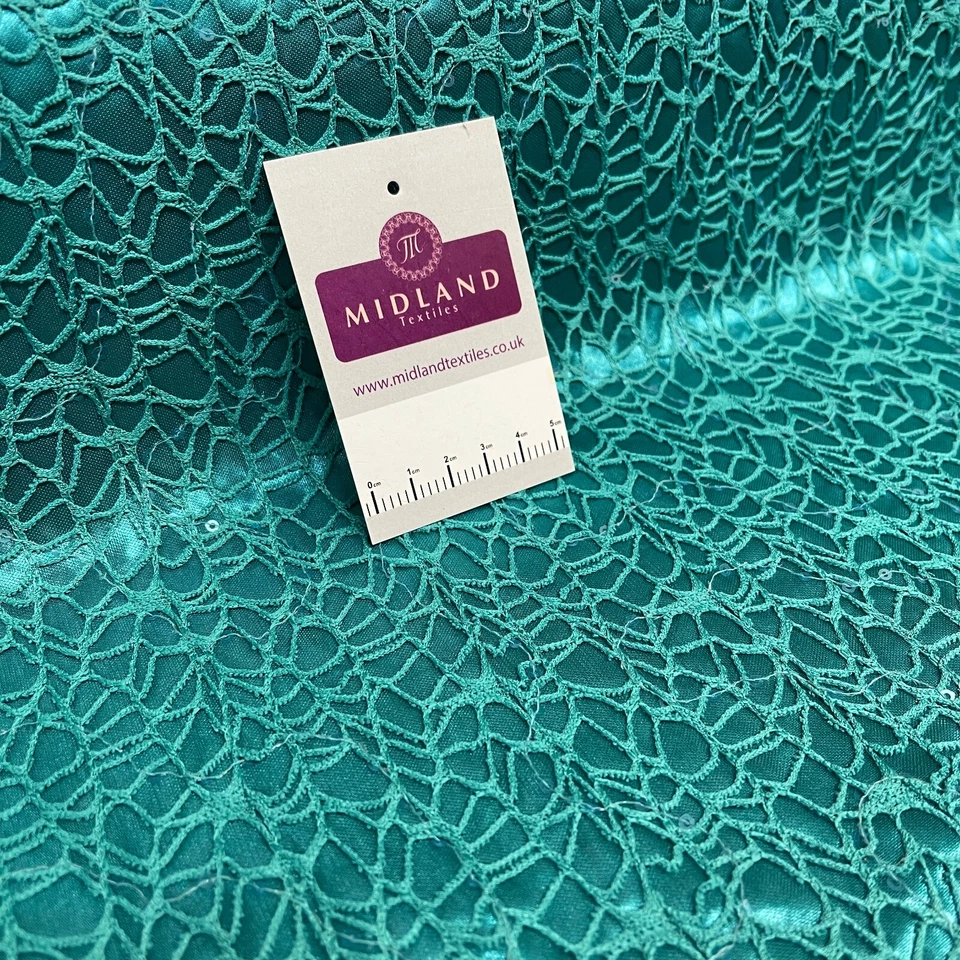 £2.99 Jade Green Bonded lace sequin dress fabric 138cm wide M1400-54 - Image 3 of 4