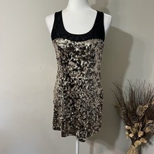 Express Women Sleeveless Bodycon Mesh Black Gold Ring Sequined Mini Dress Size S