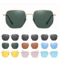 Hexagon Polarized Sunglasses Retro Square Metal Frame Sun Glasses UV Protection