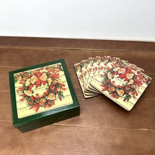Christmas Holiday Wreath Sheet Music Coasters Set, Wood Box Case, 6-Pcs