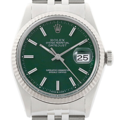 Rolex Datejust Green Dial 18K White Gold & SS Jubilee Band Watch 16014