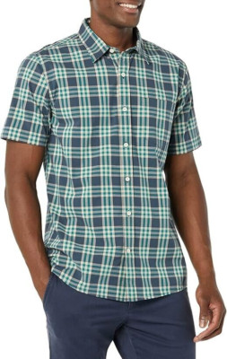 Amazon Essentials Shirt Size L Goodthreads Slim Fit Poplin Short Sleeve - Blue
