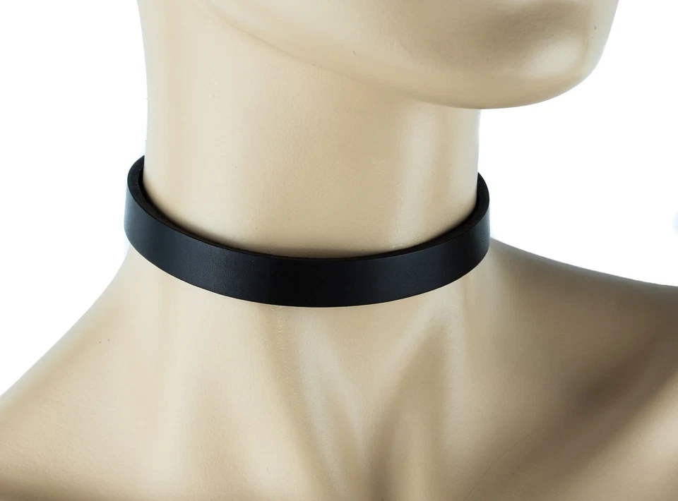 Gargantilla collar hebilla enrollable de cuero negro genuino liso de 1/2" de ancho Foto 2 de 3