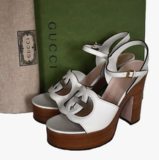 🆕️GUCCI Cosmos White Interlocking G Platform Heel Sandals  EU-40.5 US-10.5
