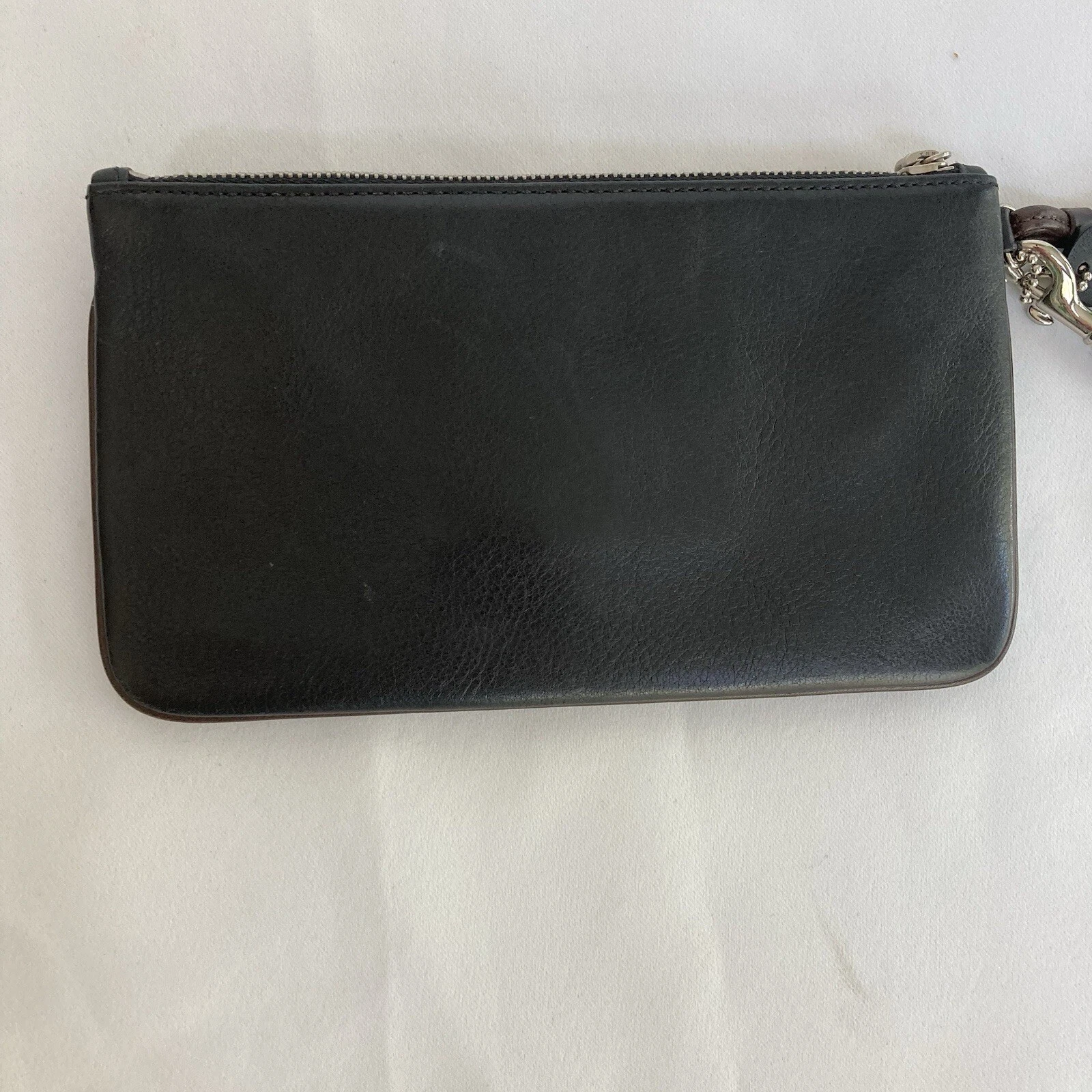 Borsa cambio polso Coach vintage anni 2000 in pelle Nera con bordo marrone